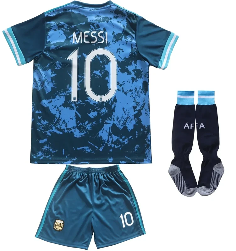 Necm Leo. #10 Away Kids Football Soccer Jersey/Shorts/Socks Kit Youth Sizes (Blue, 24 (6-7 Years))