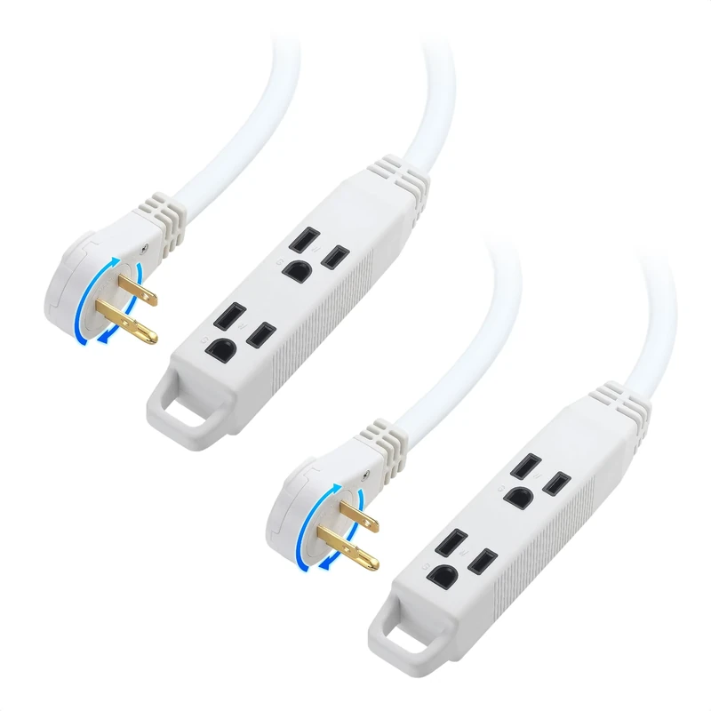 [ETL Listed] Cable Matters 2-Pack 3-Outlet Short Power Strip Extension Cord with 3 Prong Outlets and 360-Degree Rotating Plug in White - 1ft