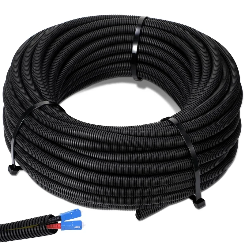 Sasylvia 1/2" X 500 ft Split Wire Loom Cord Protector Tubing Split Conduit Protector Tubing Convoluted Tube Flexible Electrical Wire Cover Protective Sleeves(Black)