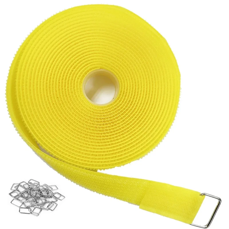 YMCRLUX 1" x16ft Hook & Loop Straps - 25 Metal Buckles, Nylon Ties