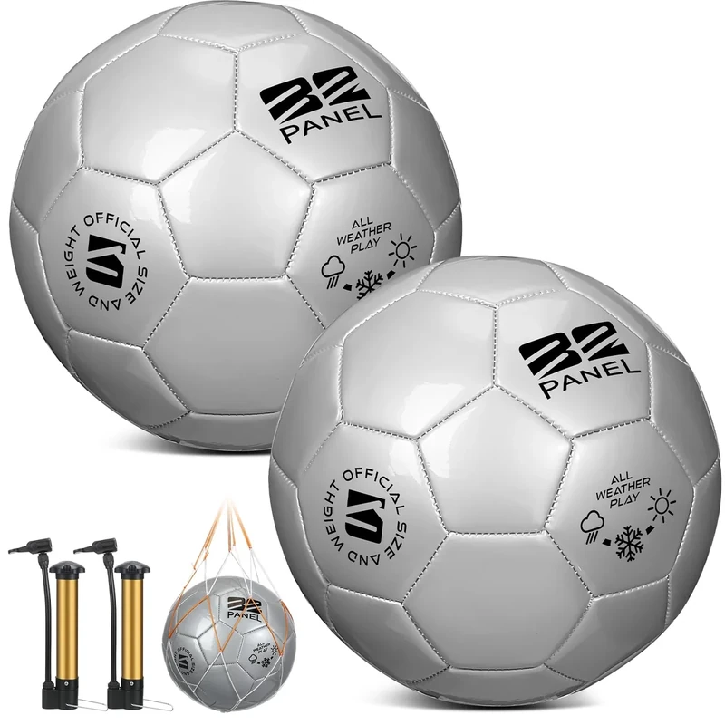 Shappy 2 Pcs Soccer Balls Bulk with Pump, Mesh Bag Official Size 3 4 5 Indoor Outdoor Colorful Soccer Ball for Practice Game Sport Soft Gift for Child Adult Back to School(Size 4,Silver)