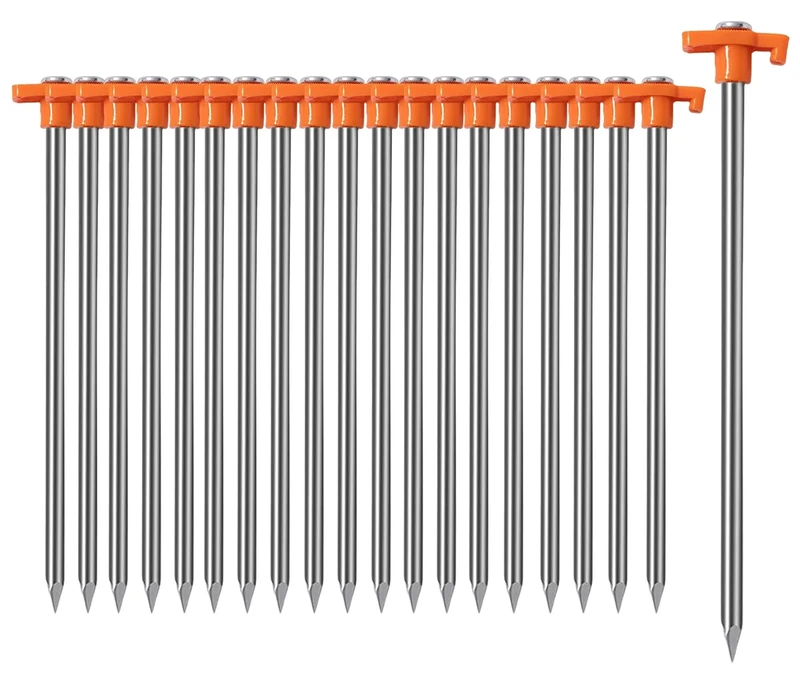 Cheardia 10 Pack Tent Stakes Heavy Duty, 9.75 Inch Yard Stakes Non-Rust Metal Tent Pegs Ground Stakes Tent Spikes for Camping Patio, Garden, Canopies, Grassland, Outdoor,Orange