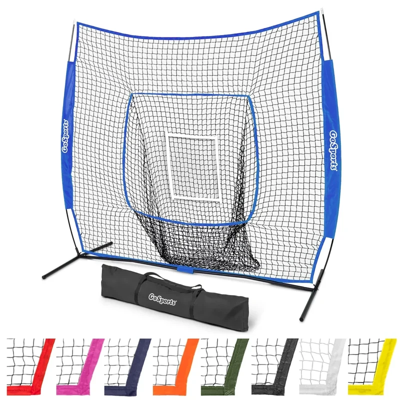 GoSports Team Tone 7 ft x 7 ft Baseball & Softball Practice Hitting & Pitching Net in Team Colors - Royal