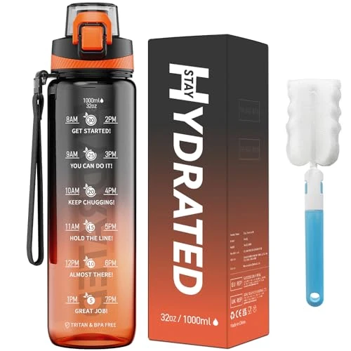 Mevoly Water Bottles with Time Marker, Tritan, BPA Free, Sports Motivational Water Bottle with Times to Drink, Leak Proof, Carry Strap, Wide Mouth for Men Women Gym Fitness