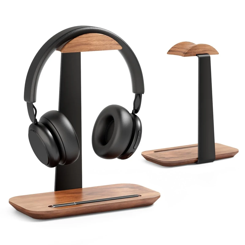 UPERGO Walnut Headphone Stand - Wood & Aluminum Desk Holder