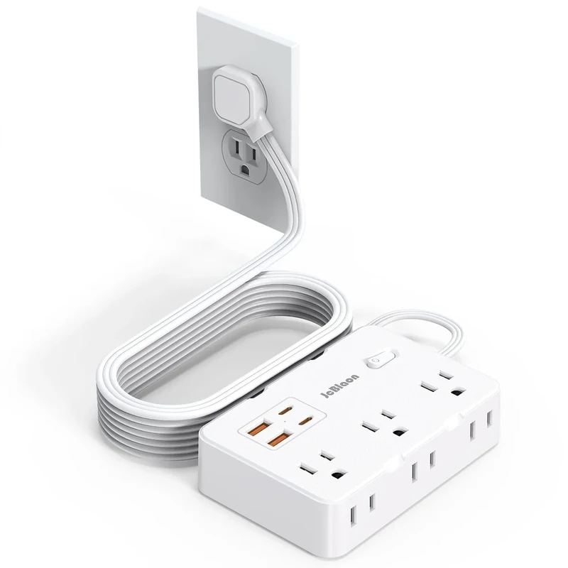 JcBlaon Ultra Thin Flat Plug Power Strip - 5ft, 6 Outlets + 4 USB