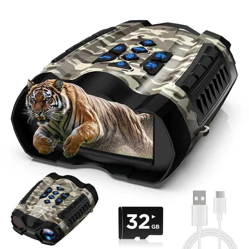 WARMTUYO Night Vision Goggles, 4K Binoculars with Camera, 3.5" HD Display and 32GB TF Card, 9 Gear Night Vision, 10X Digital Zoom, 4000mAh Battery Nightvision