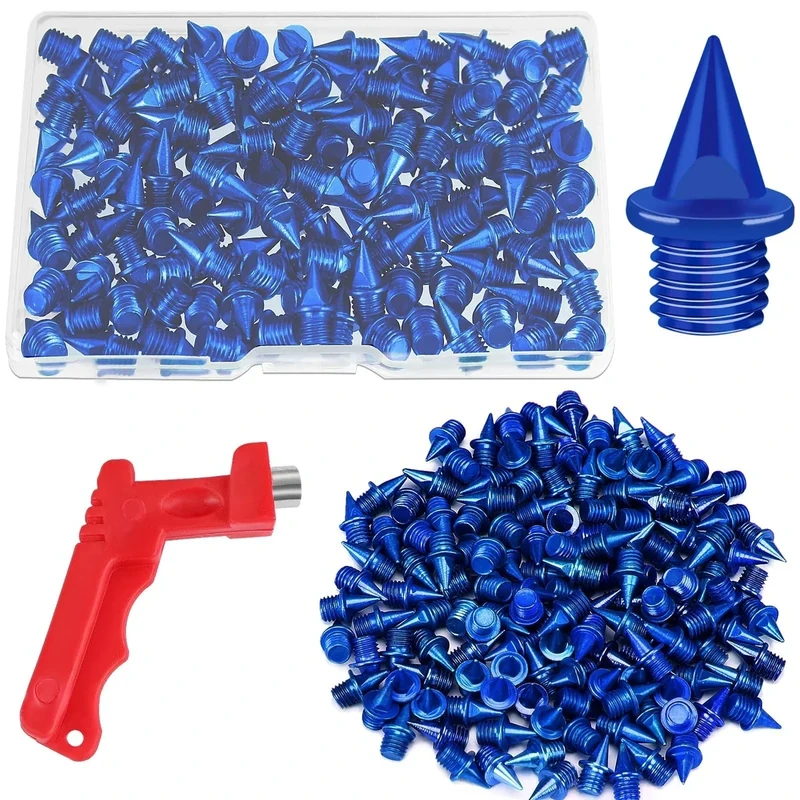 JULMELON 120pc 1/4" Carbon Steel Track Spikes with Spike Wrench, Replacement Spikes for Sprint, Short Running Track Shoes (Blue)