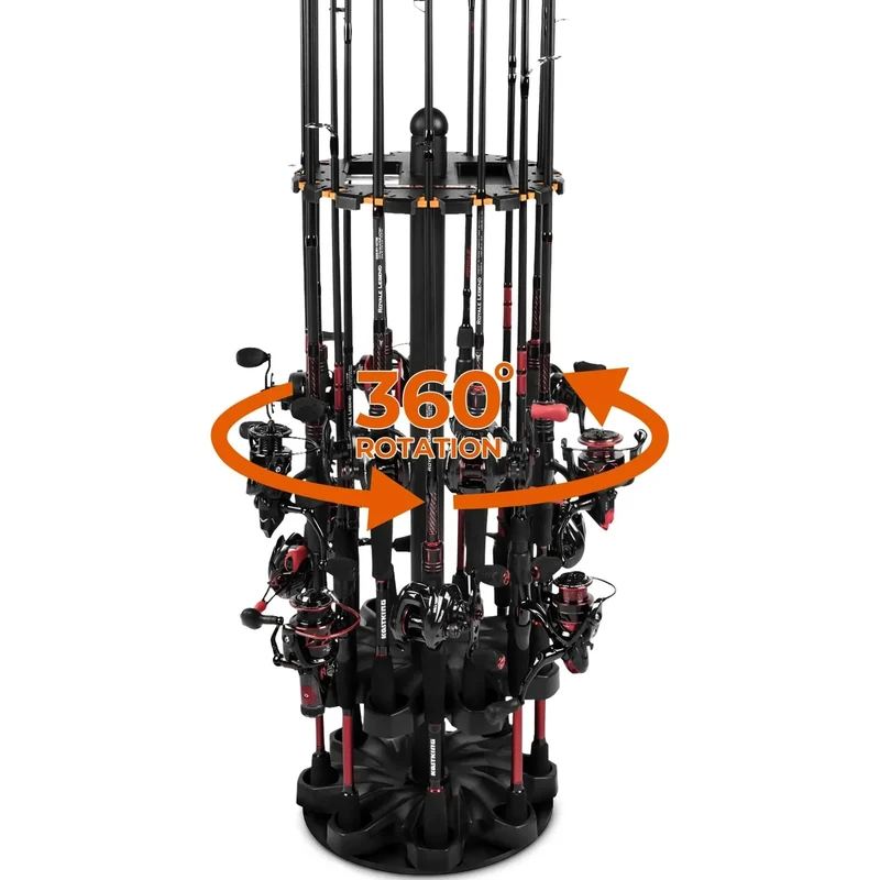 KastKing V16 Fishing Rod Rack With Rotating Base- Fishing Pole Rack Holds Up to 16 Fishing Rods or Combos, Lightweight and Durable ABS Construction, Space-Saving Fishing Rod Holders for Garage