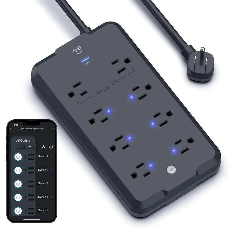 Geeni Surge Power Strip - 6 WiFi Outlets, 3 USB, Voice Control, 900J