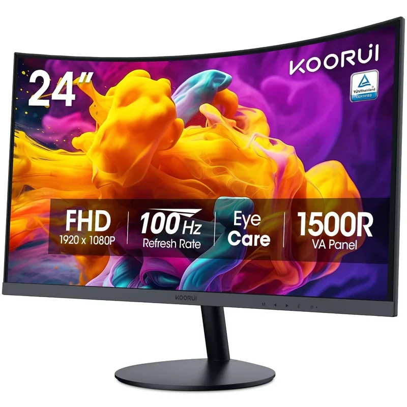 KOORUI 24" Curved Monitor - 1500R, Full HD 1080p, 100Hz, Eye Care
