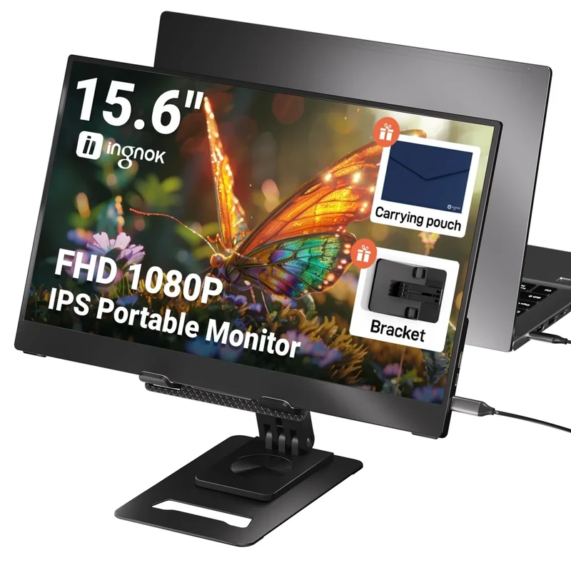 Ingnok 15.6" Portable Monitor - Ultra Slim FHD IPS with USB-C Stand