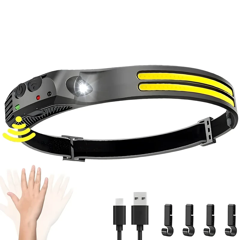 LED Headlamp Rechargeable 10PCS - 230° COB Super Bright Head Lights for Forehead, Hard hat Light for Adults, USB C Headband Flashlight for Working, Hiking, Running, Camping Essentials Accessories Gear