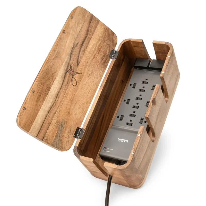 Luxe Designs Mango Wood Cable Box - Eco Desk & Home Organizer