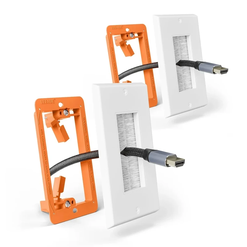 LEENUE White Brush Wall Plate - Single Gang Cable Hider, 2 Pack