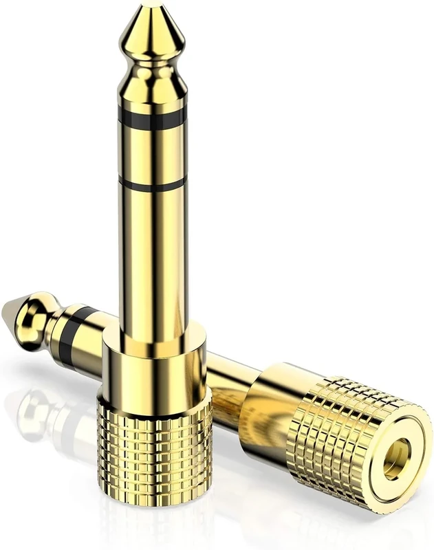 DigitConvert 6.35mm (1/4 inch) Male to 3.5mm (1/8 inch) Female Stereo Audio Adapter Converter for Guitar Headphones Amp, Gold Plated 2 Pack