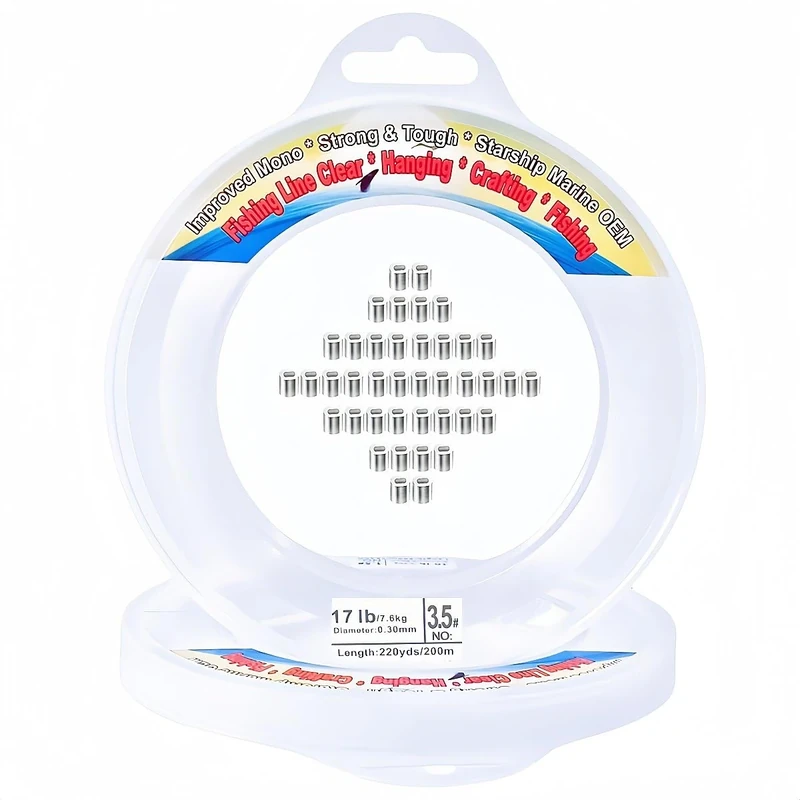 Aboda Clear Fishing Wire Dia. 0.2 mm to 1 mm 656ft Fishing Line for Crafts Hanging Beading Clear String for Hanging Decorations Balloons Garlands with Crimp Sleeves 17lb Test