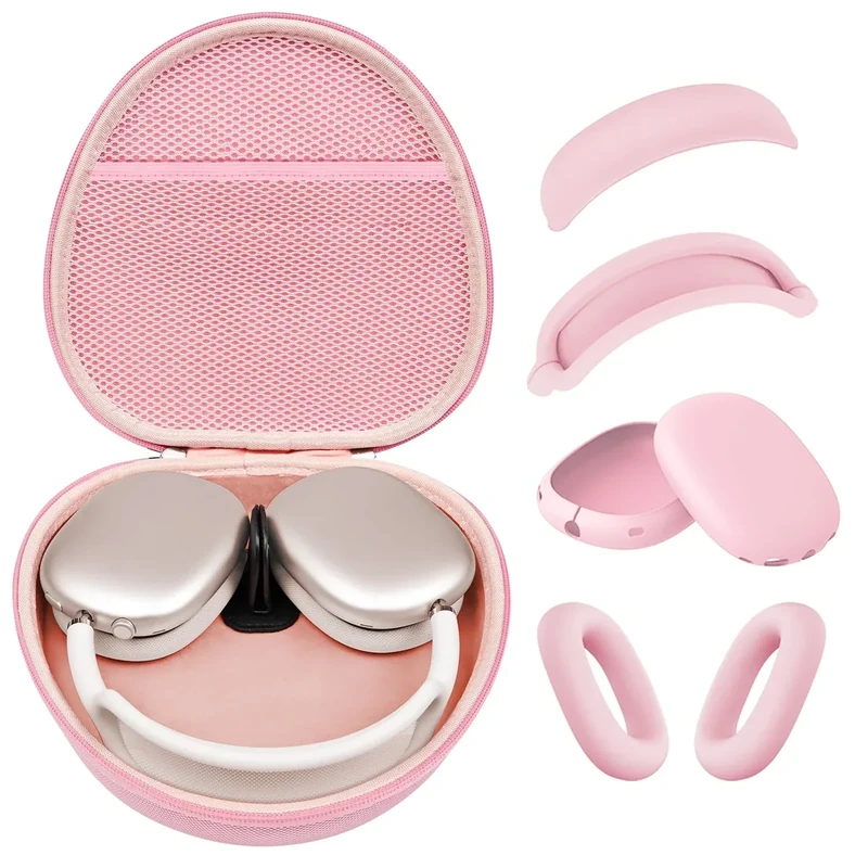 MINDRESY Hard Case for AirPods Max - Pink EVA Shell + Silicone Cover