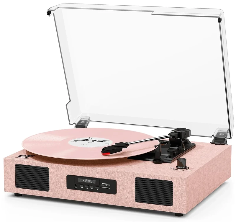 DANFI AUDIO DF Bluetooth Vinyl Record Player - 3 Speed, USB, RCA, Pink