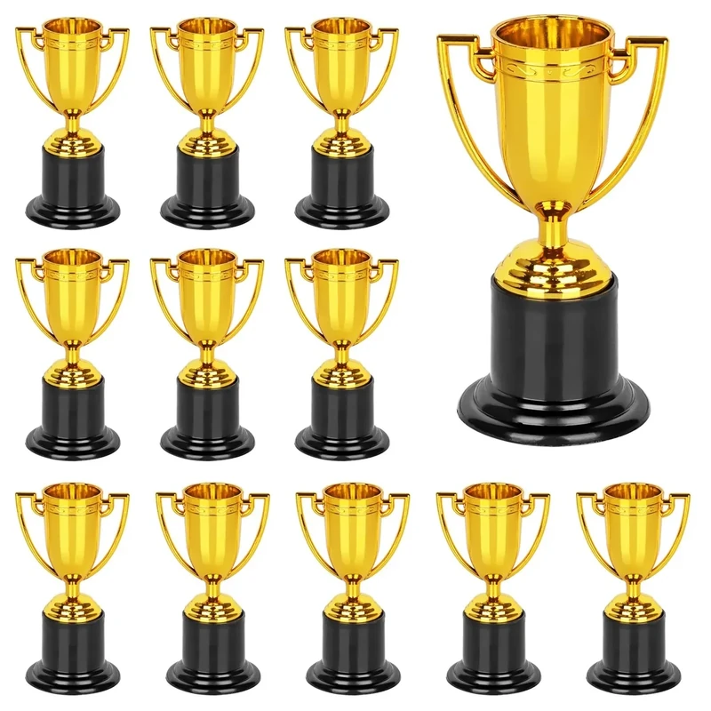 Mini Trophies, 12 Pack Gold Trophy Award, Plastic Trophies for Kids, 4 Inch Trophy Cups, Award Trophies for Party Favors, Props, Rewards, Winning Prizes, Competitions Ceremony Parties Favor