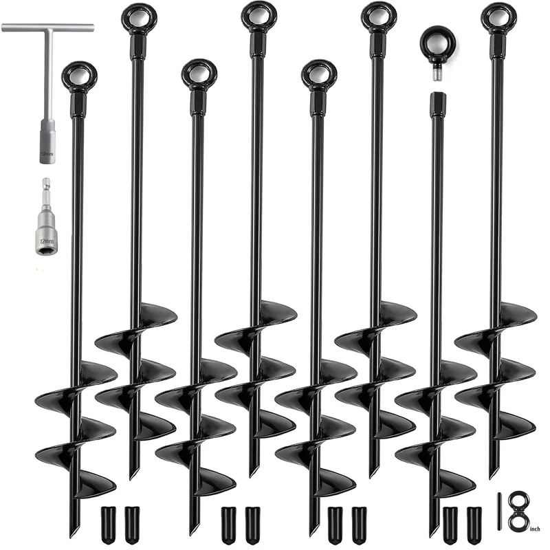 Fabulas Ground Anchors Heavy Duty, Swing Set Anchor Kit 18 Inch 8 Pack Screw in Earth Anchors Trampoline Stakes High Wind Metal Auger Anchor for Shed Tent Carports Securing Animals Camping Mobile Home