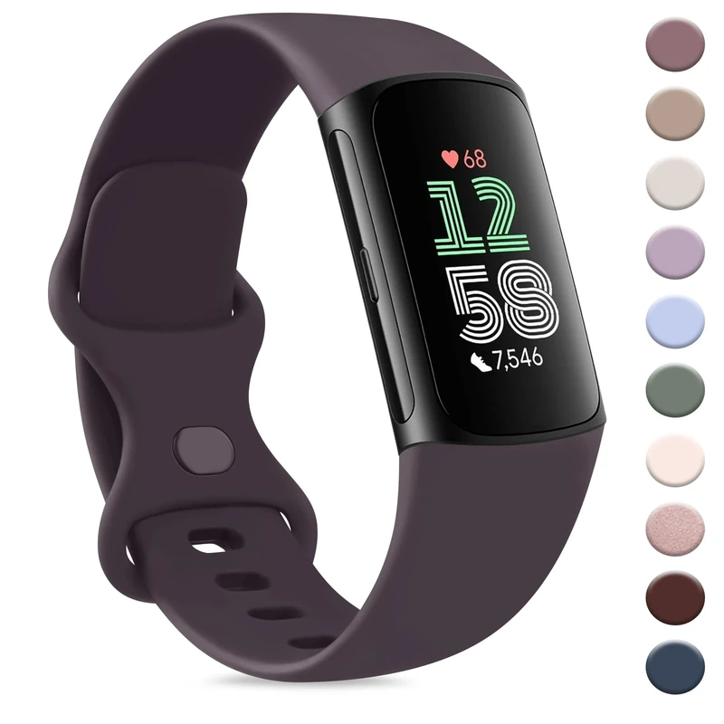 AK Sport Band for Fitbit Charge 6/5 - Soft Silicone Strap Dark