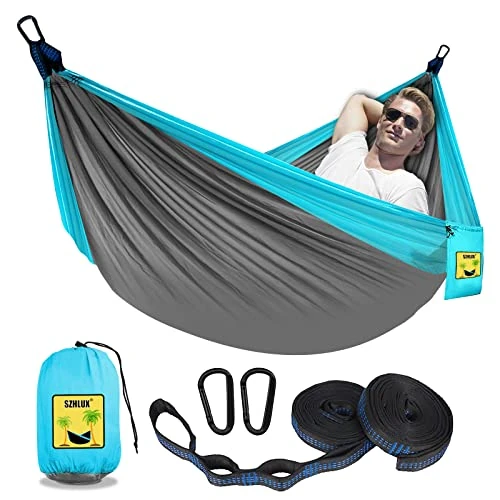 SZHLUX Camping Hammock Double & Single Portable Hammocks with 2 Tree Straps and Attached Carry Bag,Great for Outdoor,Indoor,Beach,Camping
