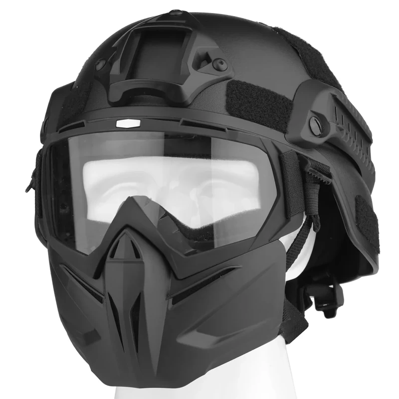 VPZenar Airsoft Mask and Helmet, Black Tactical Helmet, Mask, Cosplay Gear for Kids, Men - Image 1