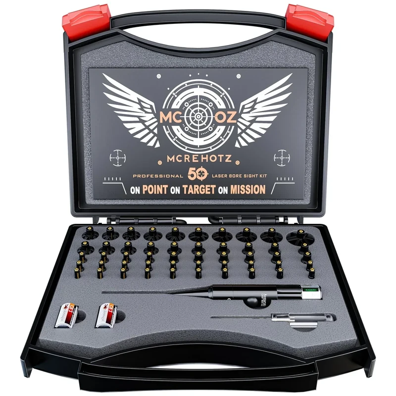 MCREHOTZ Professional Laser Bore Sighting Kit： Green Bore Sight with 50 Adapters - Multiple Caliber Bore Sighter Perfectly Choice for All Gun - .17 Cal to 12GA Rifle Pistol Boresighter