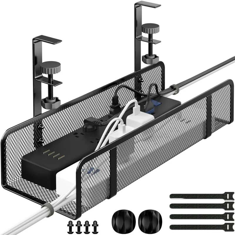 Under Desk Cable Management Tray, Wire Management Desk Cable Organizer Cable Management Box, Cord Organizer Storage for Office, Home