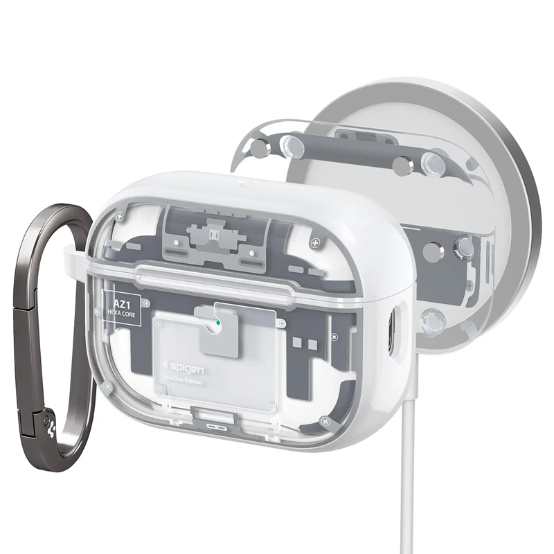 Spigen Ultra Hybrid (Mag Fit) Designed for AirPods Pro 2nd Generation Case 2022/2023 (USB-C/Lightning Cable) MagSafe Compatible Magnets Embedded - Zero One White