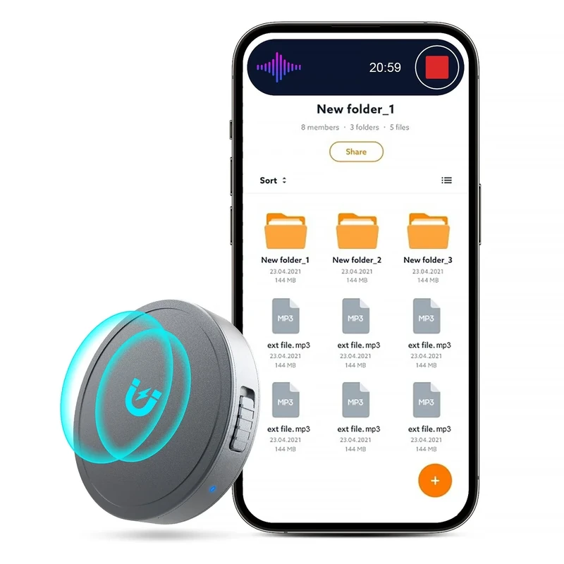 Nanezan 128GB Magnetic Voice Recorder - 1600h, 70h Battery, USB-C