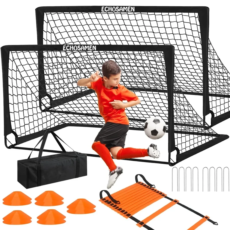 Kids Soccer Goals for Backyard, 2 of 6 x 4 ft Kids Soccer Goal Set Soccer Net with 10 Soccer Cones, Agility Ladder & Carry Bag, Portable Soccer Training Equipment.