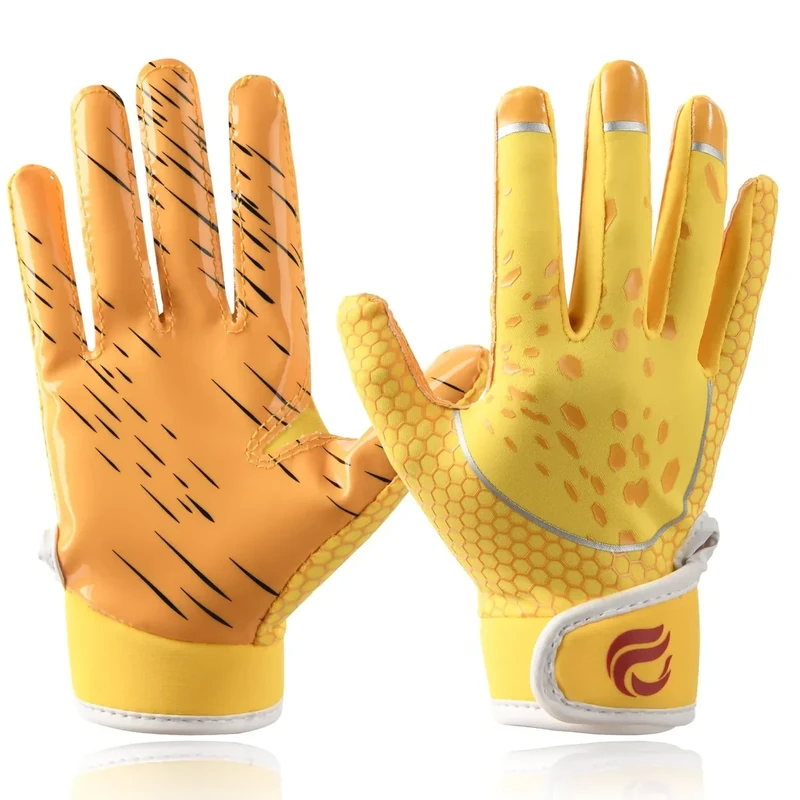 Goporoy Youth Football Gloves for Kids Excellent Grip Football Receiver Gloves, Light Yellow Youth M/L
