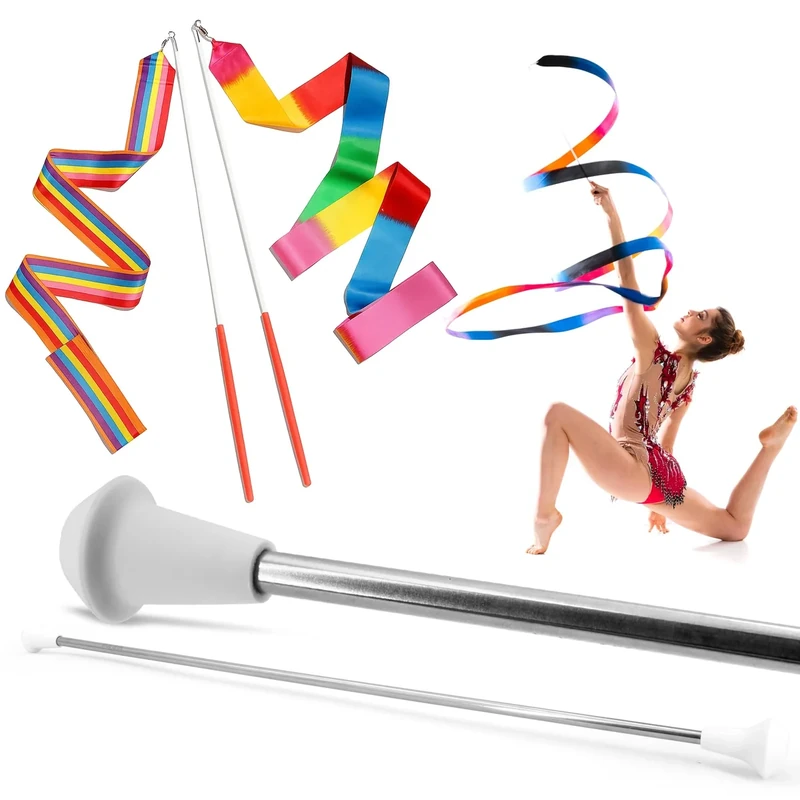 SIRCLES 22 Inch Twirling Marching Baton in Stainless Steel with Rubberized Ends Mini Shaft 3/8 with 2 Dancing Ribbons (22 Inch) - Image 1