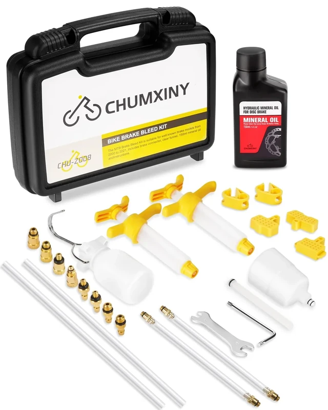 CHUMXINY Brake Bleed Kit for Shimano, TEKTRO, TRP Hydraulic Disc Brakes. Bicycle Hydraulic Brake Bleed Kit Includes Brass Connector, 150ML Mineral Oil Brake Fluid - Image 1