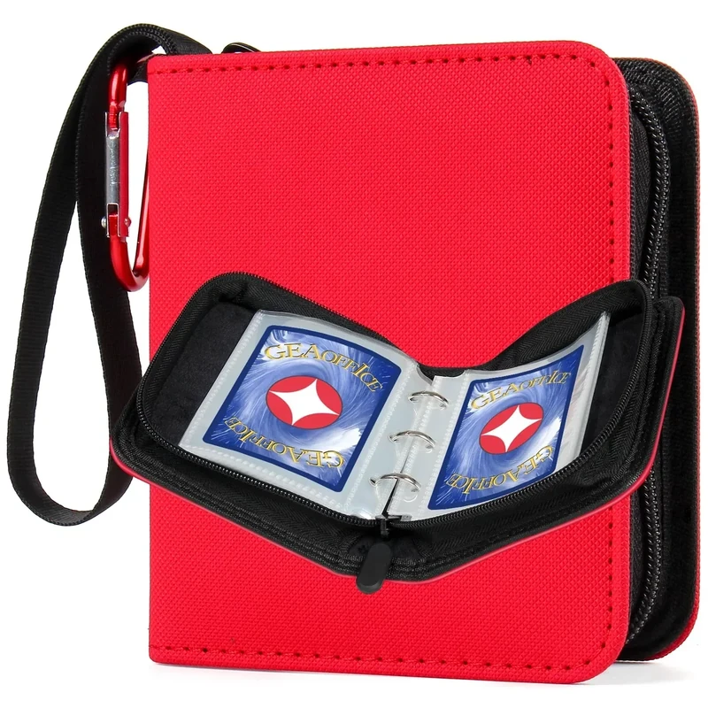 GEAoffice Mini Card Binder 1 Pocket with 80 Pockets, Premium Small 2 Pocket Trading Card Collection Album Folder with 40 Sleeves Double Sided - Gifts for Kids, Red