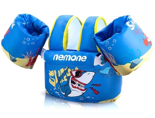 Nemone Toddler Swim Vest for 22-70 lbs Kids Floaties Swim Jacket with Arm Water Wings for Girls Boys 1 2 3 4 5 6 7 Years Old Beach Pool 20 30 40 50 60 66 Pounds Puddle Jumper