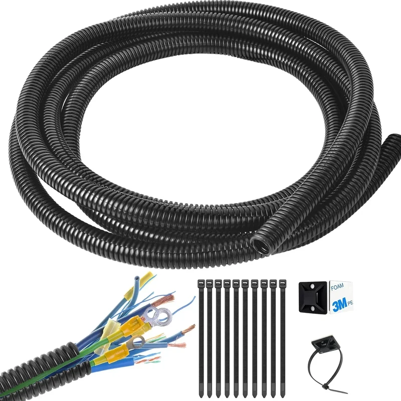ALLWIN 1/4\" Wire Loom Split Tubing - 30 ft Black Cable Protector