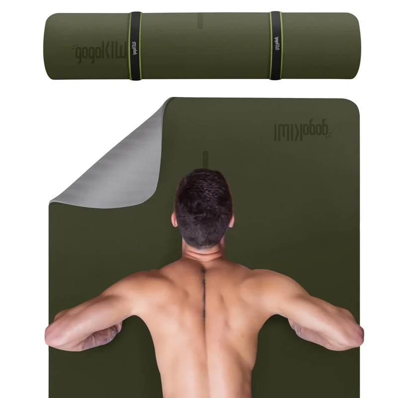 Gogokiwi Extra Wide Yoga Mat for Men Women (72"L x 36"W) Non Slip Fitness & Exercise Mat with Alignment Marks for Yoga, Pilates, Floor Workouts (Olive Green, Extra Cushion (1/2 inch Thick))