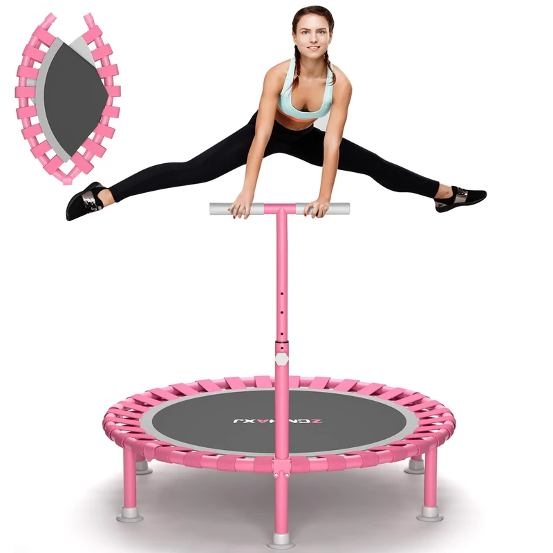 ZCMHAXJ Foldable Mini Trampoline, 40" Rebounder Trampoline for Adults & Kids, 450lbs Capacity with T-Shaped Adjustable Bar, Indoor Fitness Workout Exercise Equipment
