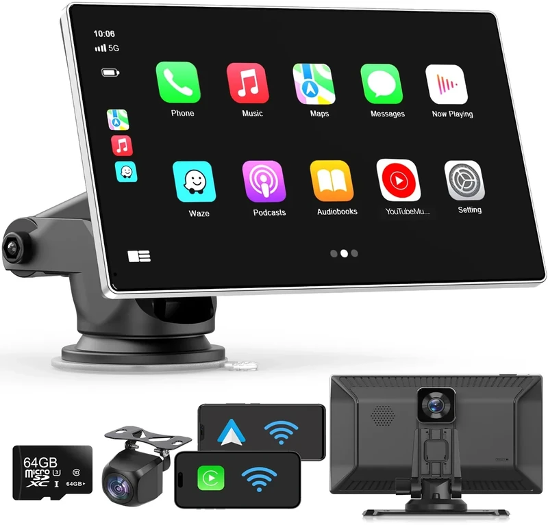 Madoec 9" Wireless CarPlay & Android Auto - 4K Dash Cam Bluetooth Siri