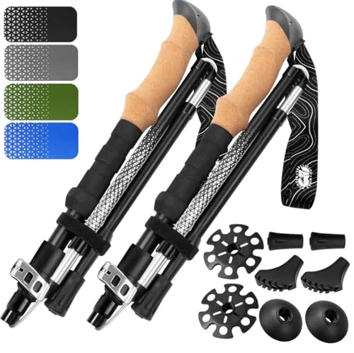 Hiker Hunger Folding Walking Stick, Folding Trekking Poles, Hiking Sticks Foldable Hiking Poles for Men Walking Sticks for Seniors Trekking Poles for Hiking Collapsible Sticks (Red, X-Large)