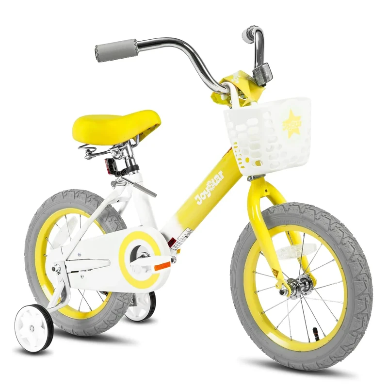 JOYSTAR 16 Inch Kids Bike Vintage Girls Bikes with Training Wheels & Basket, Retro Kids Bicycle for Girls Toddler Ages 4-7 Years, Yellow