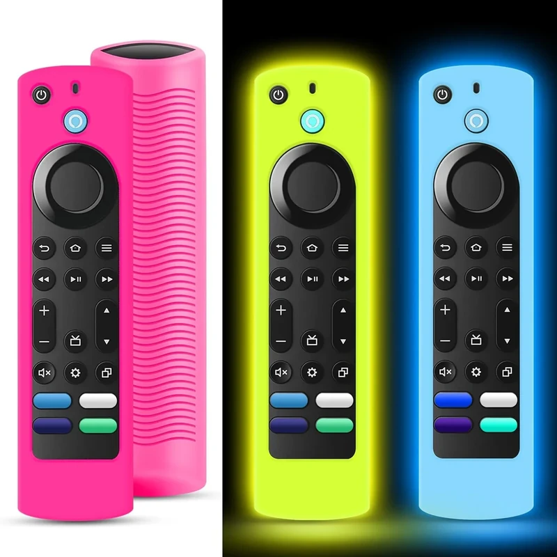 3 Pack Remote Covers Replacement Compatible with Toshiba and Insignia Fire TV Remote, Silicone Sleeve Case for CTRC1US21 NS-RCFNA-21 Glow in The Dark Blue Yellow Rose Red