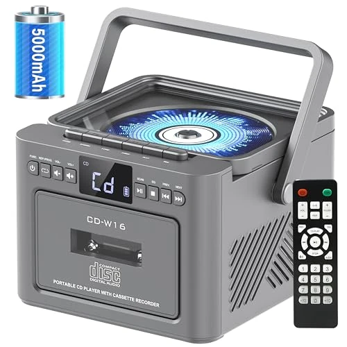 Sunoony Boombox Cassette CD Player with Bluetooth, FM, Remote - Grey