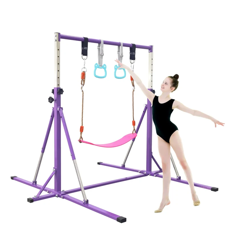 FC FUNCHEER Foldable Gymnastics Bar,5FT Horizontal bar,Adjustable Kids Training bar for Kids Ages 3-15,Kids Gymnastics bar,Triangle Stable Structure-Gym Equipment for Home