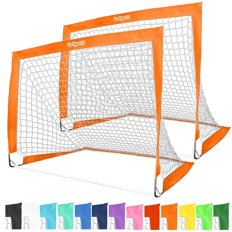 GoSports Team Tone 4 ft x 3 ft Portable Soccer Goals for Kids - Set of 2 Pop Up Nets for Backyard - Orange