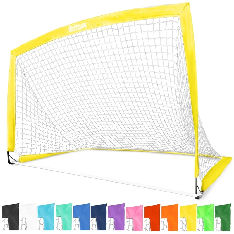 GoSports Team Tone 6 ft x 4 ft Portable Soccer Goal for Kids - Pop Up Net for Backyard - Yellow