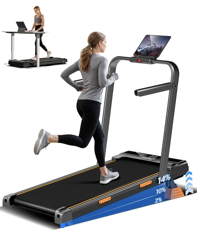 3-in-1 Portable Under Desk Treadmill, 17% Incline Walking Pad Treadmills for Home and Office, Folding Treadmill with 2.5 HP Quiet Brushless, 300 LBS Capacity